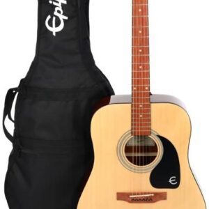 An Epiphone Songmaker DR-100 Player Pack with a bag and accessories.