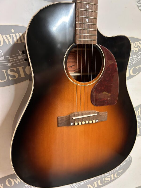 An Epiphone J-45 EC Acoustic Guitar - Aged Vintage Sunburst Gloss with a sunburst finish.